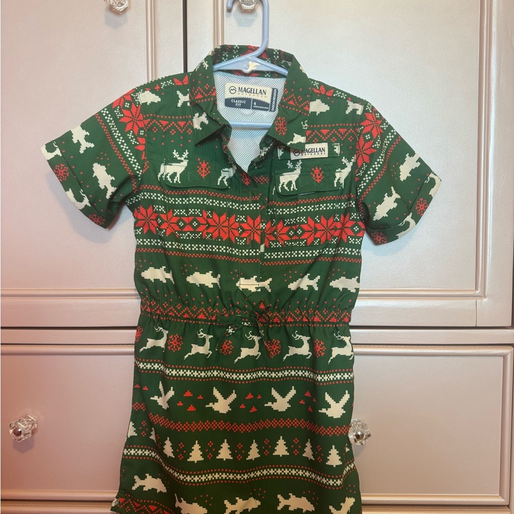 Magellan Outdoors Green & Red Holiday Polo Dress for Kids